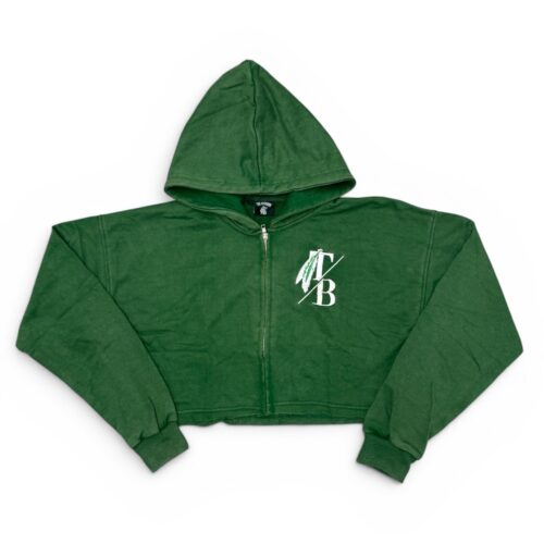 Women Cropped Green Hoodie